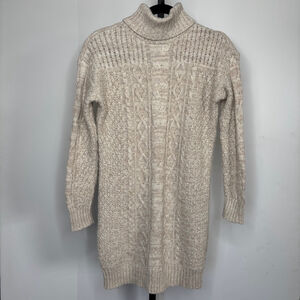 American Eagle Chunky Knit Sweater Dress Sz S Beige Y2K Turtleneck Neutral Cozy